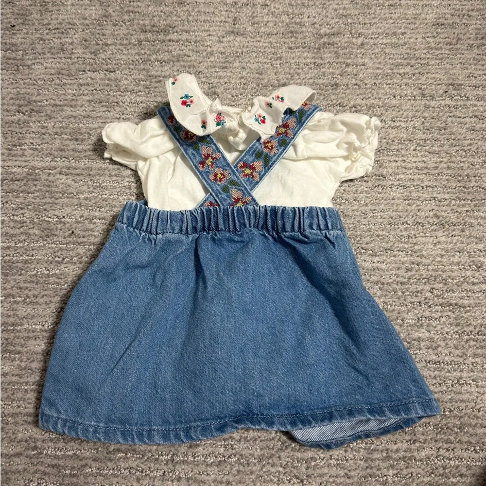 Zara Baby Girl Denim Dress Set 3-6M Floral Collar Shirt Shorts 3 Piece Outfit - Picture 4 of 5